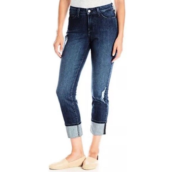NYDJ Denim - NYDJ Lorena Boyfriend Jeans Womens 12 Blue Cuffed Straight-Leg High Rise Casual